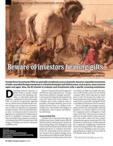 BTJ 5/18 - Beware of investors bearing gifts. Screening Foreign Direct Investments coming into EU ports