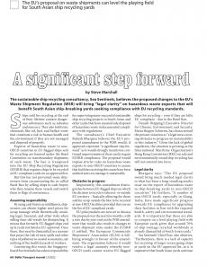 BTJ 2/22 - SUSTAINABILITY: A significant step forward. The EU's proposal on waste shipments can level the playing field for South Asian ship recycling yards
