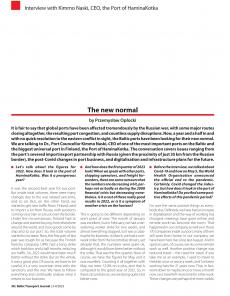 BTJ 3-4/23 - BTJ TRIP 2023 \ FINLAND: The new normal. Interview with Kimmo Naski, CEO, the Port of HaminaKotka