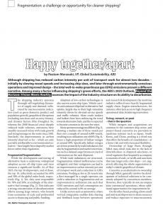 BTJ 6/25 - SUSTAINABILITY: Happy together/apart. Fragmentation: a challenge or opportunity for cleaner shipping?
